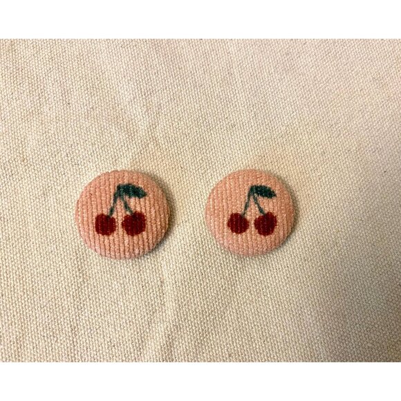 Cherry Corduroy Fabric Buttons: Handmade Sewing & Craft Supplies - Picture 1 of 2